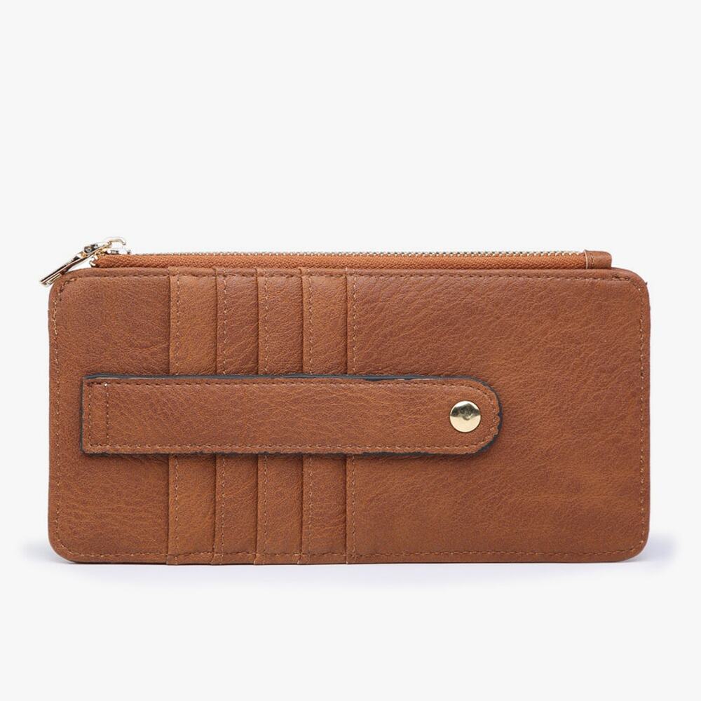 Saige Slim Card Holder Wallet - Vegan Leather with Zipper Coin Pouch Brown
